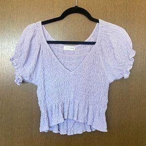 Vestique Shirred Ruffle Purple Top
